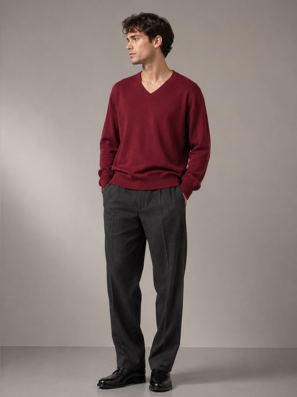 Lucky Brand Wine Red V-Neck Sweater